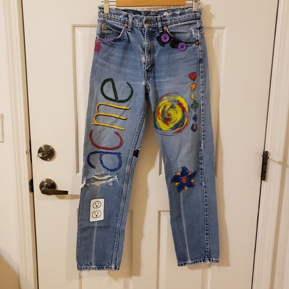 Levi's 505 hand painted size 29×30 ORANGE tab 90s Little e - Picture 2 of 14